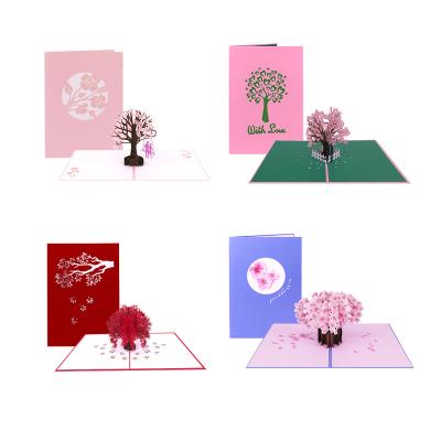 China China WINPSHENG Custom 3d Cherry Maple Peach Trees Valentine's Day Pop Up Greeting Cards for sale