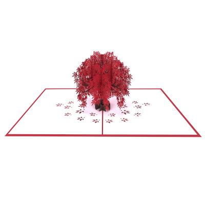 China Europe 2020 personalized red bead paper laser cut 3d maple tree pop up card for get well for sale