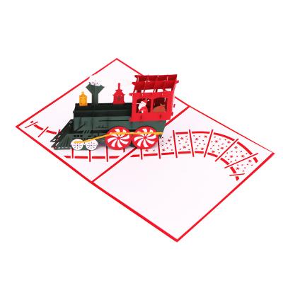 China Europe 2020 Laser Cut Vintage Steam Train 3D Pop Up Christmas Card for sale