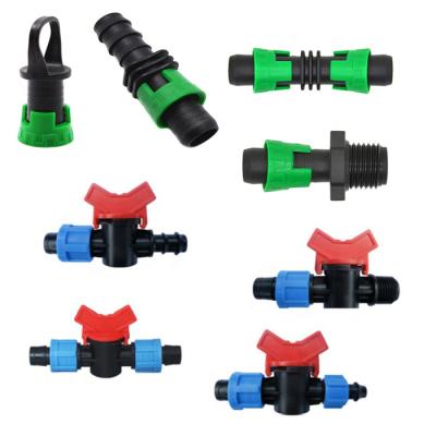 China Drip Irrigation Drip Tape Location Fittings are used to connect sections of drip tape to main line solid poly piping for sale