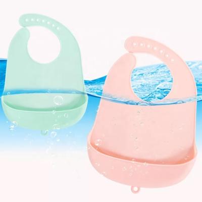 China BPA Free Reusable Silicone Collapsible Waterproof Baby Bib With Catcher for sale