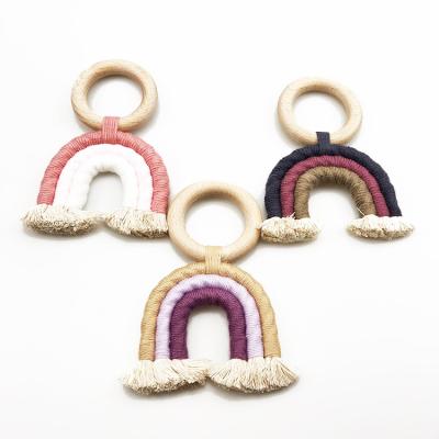 China BPA Free Rainbow Macrame Wooden Teether Teether Baby Teether Toy for sale