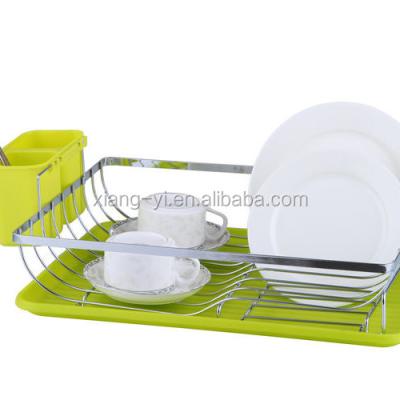 China Durable Wire Chrome Plated Dish Rack With Green Color Plastic Tray for sale