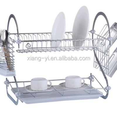 China 2 Tier Chrome Kitchen Metal Wire Dish Dish Drainer Storage Rack Stand Workable Dish Rack With S Shape for sale