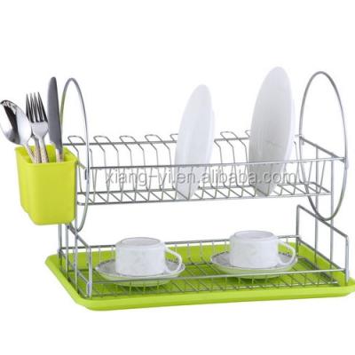 China Sustainable Green environmental protection double-layer stainless steel chrome iron kitchen tableware rack for sale