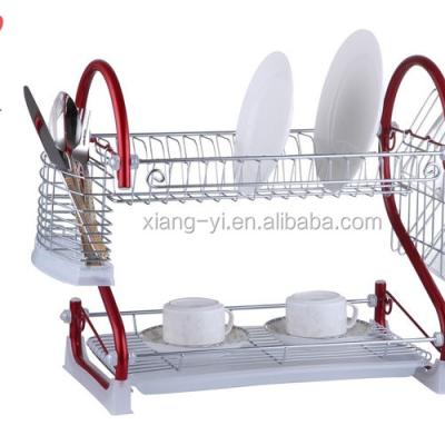 China Large Capacity Sustainable Kitchen 2 Layer Dish Storage Rack With Drawer Tray for sale