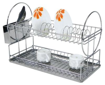 China 2 Tier Stainless Steel Sustainable Dish Rack With Tray Cutlery Rack Dish Drainer Rack for sale