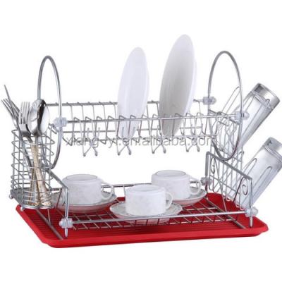 China Sustainable 2 Layer Stainless Steel Dish Rack Dish Drainer Rack Dish Drying Rack Kitchen Organizer for sale