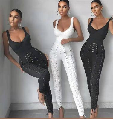 China Women's Party Good Quality Full Body Fashion Anti-Static Set 2 Side Pieces Criss Cross Rayon Bandage Set Set for sale