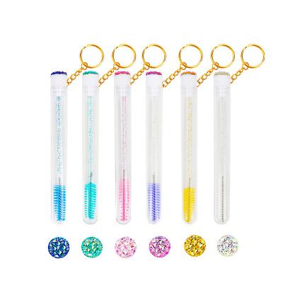 China BASE Mini Mascara Lash Wand Keychain Eyelash Cleaning Brushes In Tube Keychain Mascara Eyelash Extension Brush Key Chain for sale