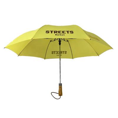 China Contemporary Yellow Color Two Fold Fiberglass Windproof 23 Inch Full Fold Umbrella For Advertising for sale