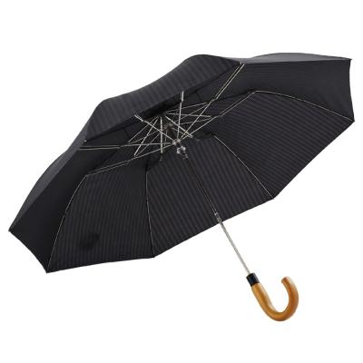 China Contemporary Black 27inch Color Stainless Steel Frame 2 Fold High Quality Automatic Umbrella With Wooden Handle for sale