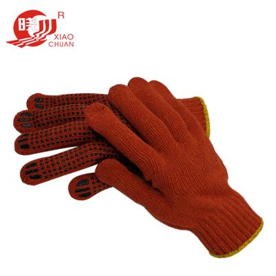 China Anti-slip orange safe cotton material hand gloves with black dots for sale