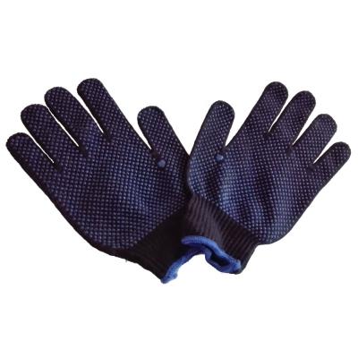 China Two Sides Anti-Slip Dark Blue PVC Dotted Heavy Duty Cotton Work Gloves for sale