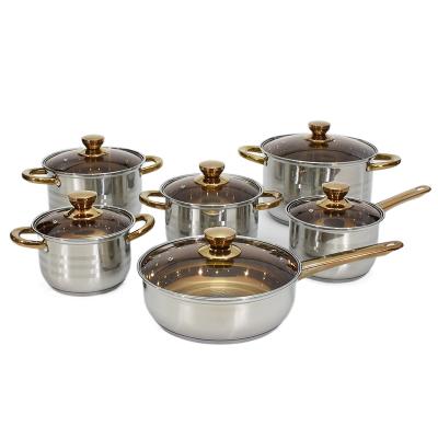 China Sustainable Stainless Steel Pot Set Induction Cooker Gas Stove Suitable for European style12Pieces gold plated pot set for sale