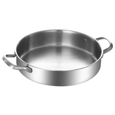 China Seafood Pan 304 Stainless Steel Soup Pot Customized Sustainable No-Stick Bottom Paella Flat Casserole for sale