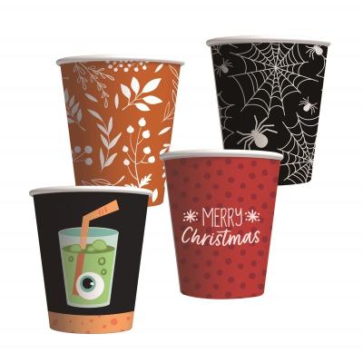 China Halloween Seasonal High Quality Holiday Autumn Christmas Tea Disposable Paper Cups For Cold Drinks For Party for sale