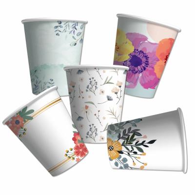 China Flower and Plants 2023 Popular Series Bulk Coffee Flower Cups 8oz Disposable Hot Cold Drink Paper Cups 10pcs Per Set for sale