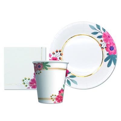 China 50pcs Flower Per Set New Design Flower Party Paper Plates And Disposable Cups And Napkins Sets for sale