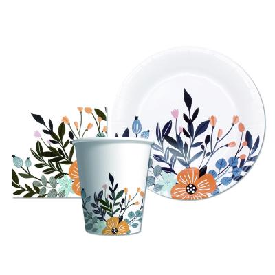 China Hot Selling Flower Party 8 Inch Disposable Flower Paper Plates Home Decor Supplies Tea Party Paper Plates and Cups and Napkins in Bulk for sale