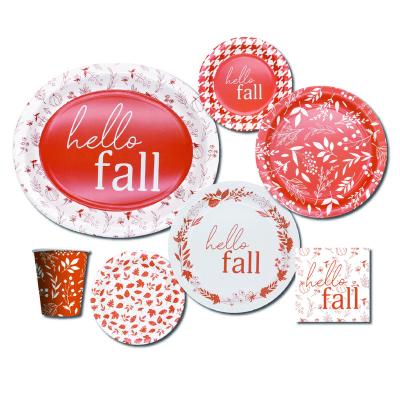 China Home Decor 118 Pcs Holiday Set Autumn New Design Seasonal Party Paper Plates And Orange Mugs And Napkins Sets for sale