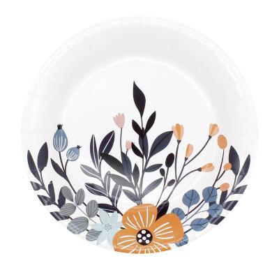 China 8 inch 270g White Card Popular Customizable Eco Friendly Party Printed Paper Plates Disposable Paper Plates For Party for sale