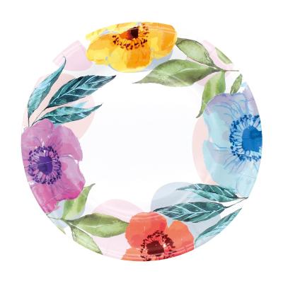 China HOT saling 270g white card custom printed colorful floral paper plate paper plates for wedding for sale