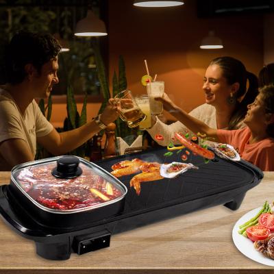 China Outdoor Indoor 2 In 1 Electric Hotpot, And Nonstick Electric Grill Grill Pan for sale