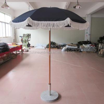 China Wooden Beach Umbrella\Garden Beach\Outdoor Parasol 180cm Outdoor Sun Shade With Tassels for sale