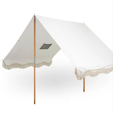 China White Outdoor Sun Shade Portable Wooden Beach Tent Straight Bracing Type for sale