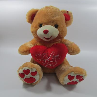 China Plush love brown bear with red heart plush heart teddy bear with music,customized toys,CE/ASTM safety stardard for sale