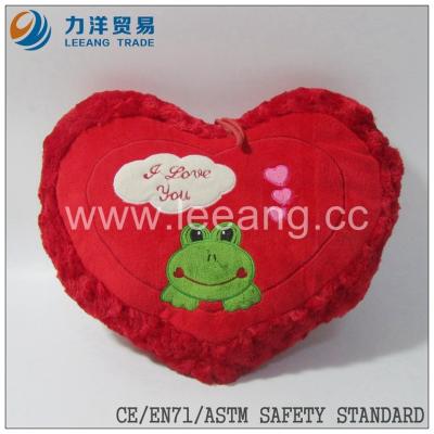 China Soft Plush Stuffed Heart Pillow Toys Heart Cushion Frog Embroidery for sale