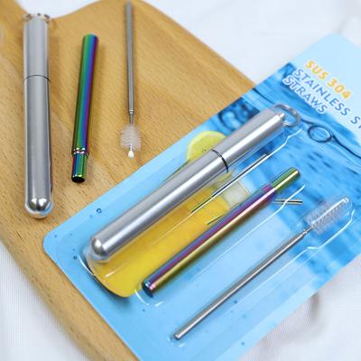 China Custom Durable 304 Stainless Steel Portable High End Reusable Foldable Telescopic Metal Collapsible Drinking Straw With Case for sale