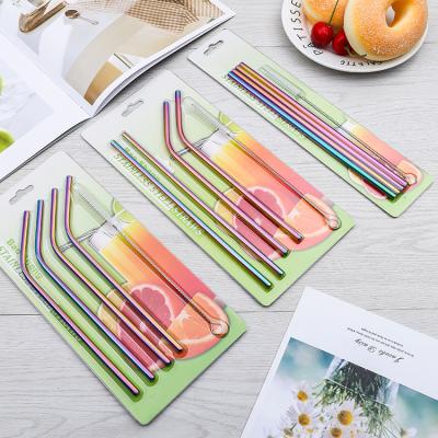 China Viable Wholesale Blister Card Packaging Metal Straw 304 Stainless Steel Reusable Drinking Straw With Brush for sale