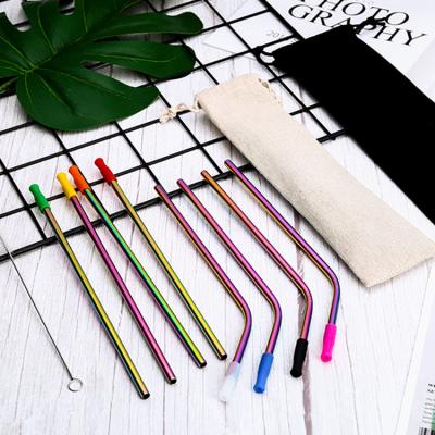 China Sustainable Reusable 304 Stainless Steel Drinking Straw Set With Silica Gel Head for sale