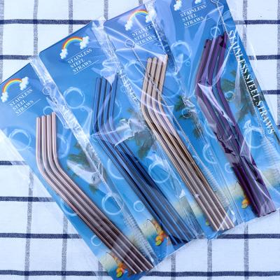 China Sustainable 304 Stainless Steel Paper Card Environmental Protection 4 Bend 215mm Straw Set for sale