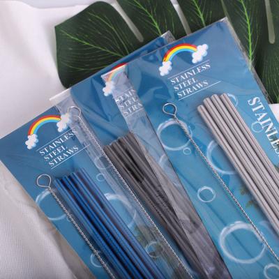 China 304 Stainless Steel Paper Card Sustainable 4 Environmental Protection 4 Straight Straw Set 215mm*6mm for sale