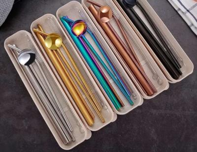 China Sustainable Wholesale Wheat Box Packaging Reusable Metal Straw 304 Stainless Steel With Brush Straw Set for sale