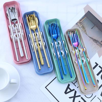 China No.3 304 Stainless Steel Wheat Dinnerware Set Korean Viable Gift Set Chopsticks Spoon Fork Set for sale