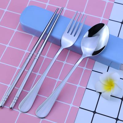 China Sustainable Gift Tableware Set 304 Stainless Steel Tableware Pull Rod Box Set Chopsticks Fork Tip Spoon Set for sale