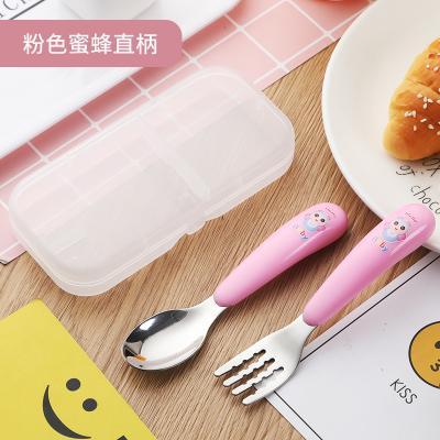 China 304 Stainless Steel Baby Tableware Set Children Bee&elephant Cartoon Viable Straight Handle Cute Spoon Tableware Spoon Fork for sale