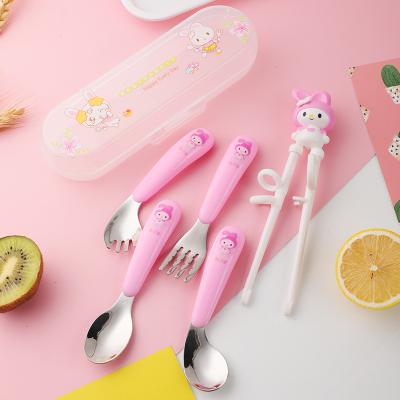 China Viable Rabbit 304 Children Cartoon Tableware 3pcs Stainless Steel Baby Spoon Tableware Spoon Fork PP Chopsticks Lovely for sale