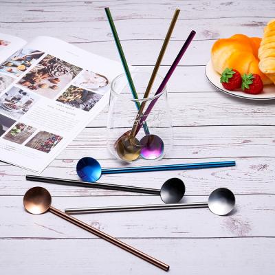 China 304 Long Stainless Steel Viable High Quality Straws With Spoon 2 In 1 Metal Coffee Cocktail Stirrers Straw for sale