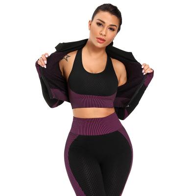 China Autumn Winter Women Athleisure Clothing Breathable Fitness Sports Wear Workout Suit Yoga Three Piece Set for sale