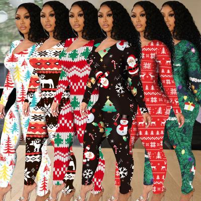 China New Arrivals Women Christmas Viable Sleepwear One Piece Jumpsuits Hollow Christmas Printed Snowflakes Plus Size Overalls Rompers for sale