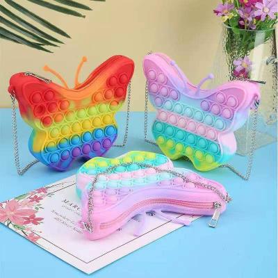 China Cute Fashion Girl Butterfly Coin Purses Noises Relieve Stress Purse Push Bubble Finger Pressing Fingertip Kids Toy Purse for sale