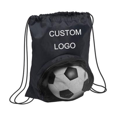 China OEM Polyester Basketball Drawstring Backpack Portable Custom Football Sports Soccer Bag With Ball Compartment for sale