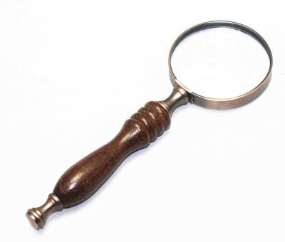 China Vintage Metal Frame 10x Portable Solid Wooden Handle Magnifier for sale