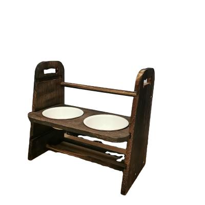 China Sustainable Factory Customized Color Retro Wooden Pet Basin Frame Carbonized Three-speed Adjustment Size for sale