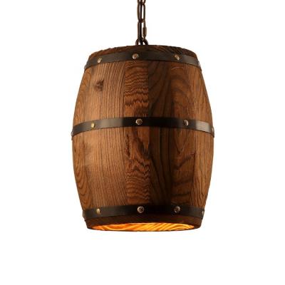 China Barrel Shape Lamp Rustic Handmade Wood for sale